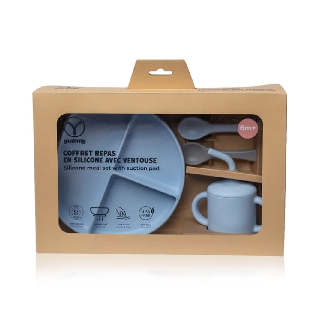 YUMMY Coffret Repas Silicone 6M+ - Bleu Ciel